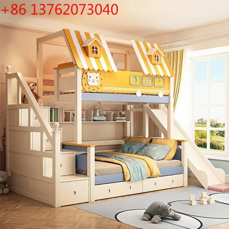 Bunk Bed With Stairs And Slide - เฟอร์นิเจอร์ไม้ลอฟท์ ห้องเด็ก เตียงสองชั้นสำหรับเด็ก เตียงไม้พร้อมสไลเดอร์และบันได เตียงสองชั้นพร้อมที่เก็บของ