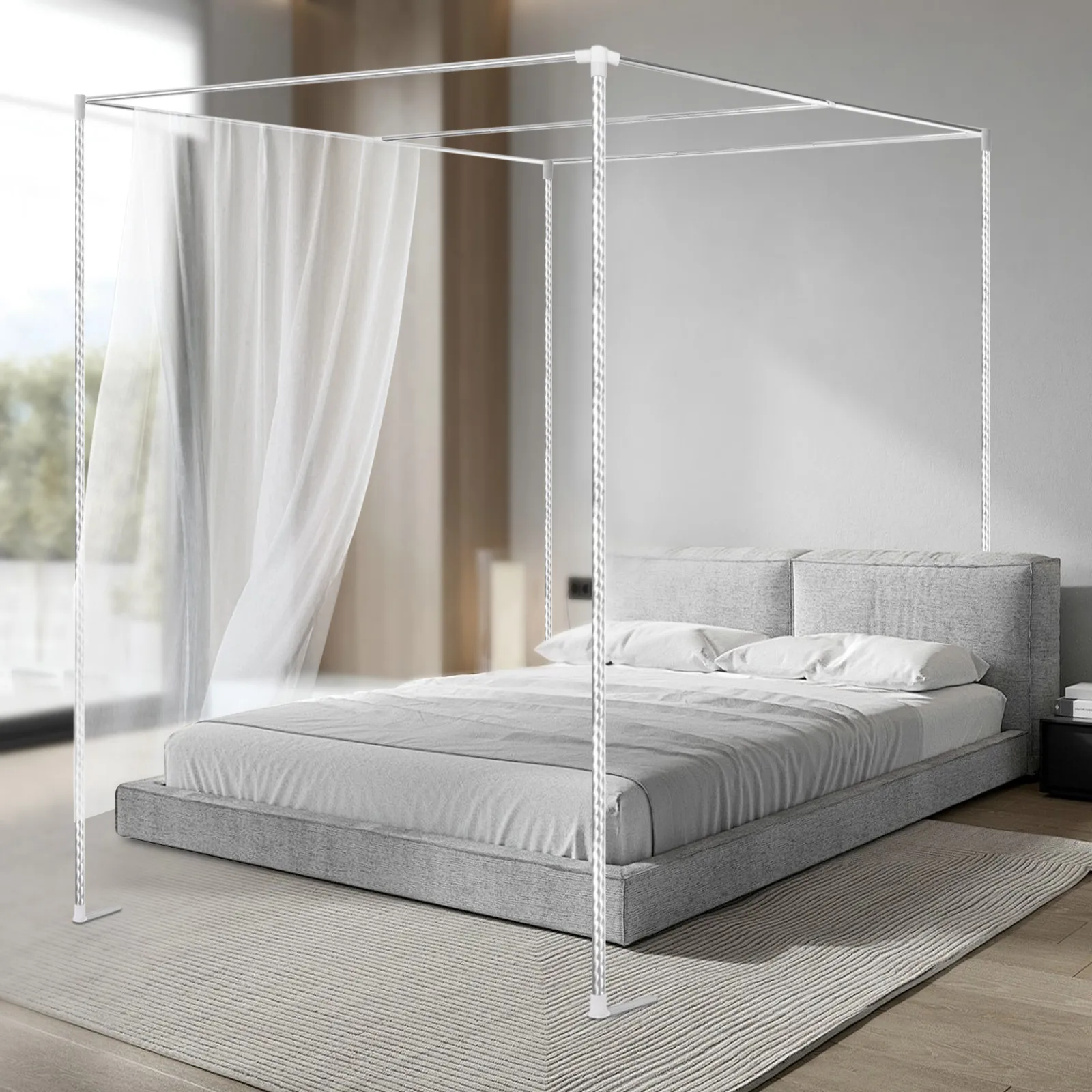 Canopy Bed Frame Metal Queen - โครงเตียงแบบมีมุ้ง 4 มุม, โครงเตียงโลหะพร้อมมุ้งกันยุง 4 มุม