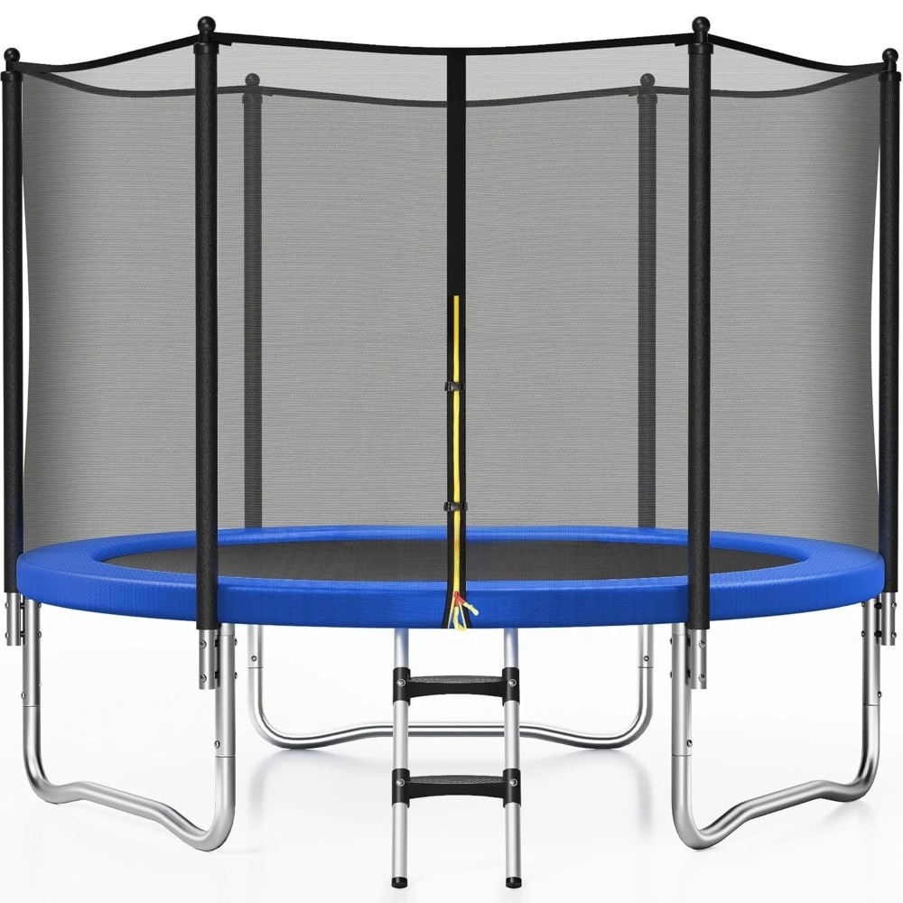 Outdoor Furniture - แทรมโพลีนสำหรับกิจกรรมกลางแจ้งขนาด 8 ฟุต พร้อมตาข่ายป้องกันเพื่อความปลอดภัย โครงสร้างป้องกันสนิม สามารถปรับแต่งได้