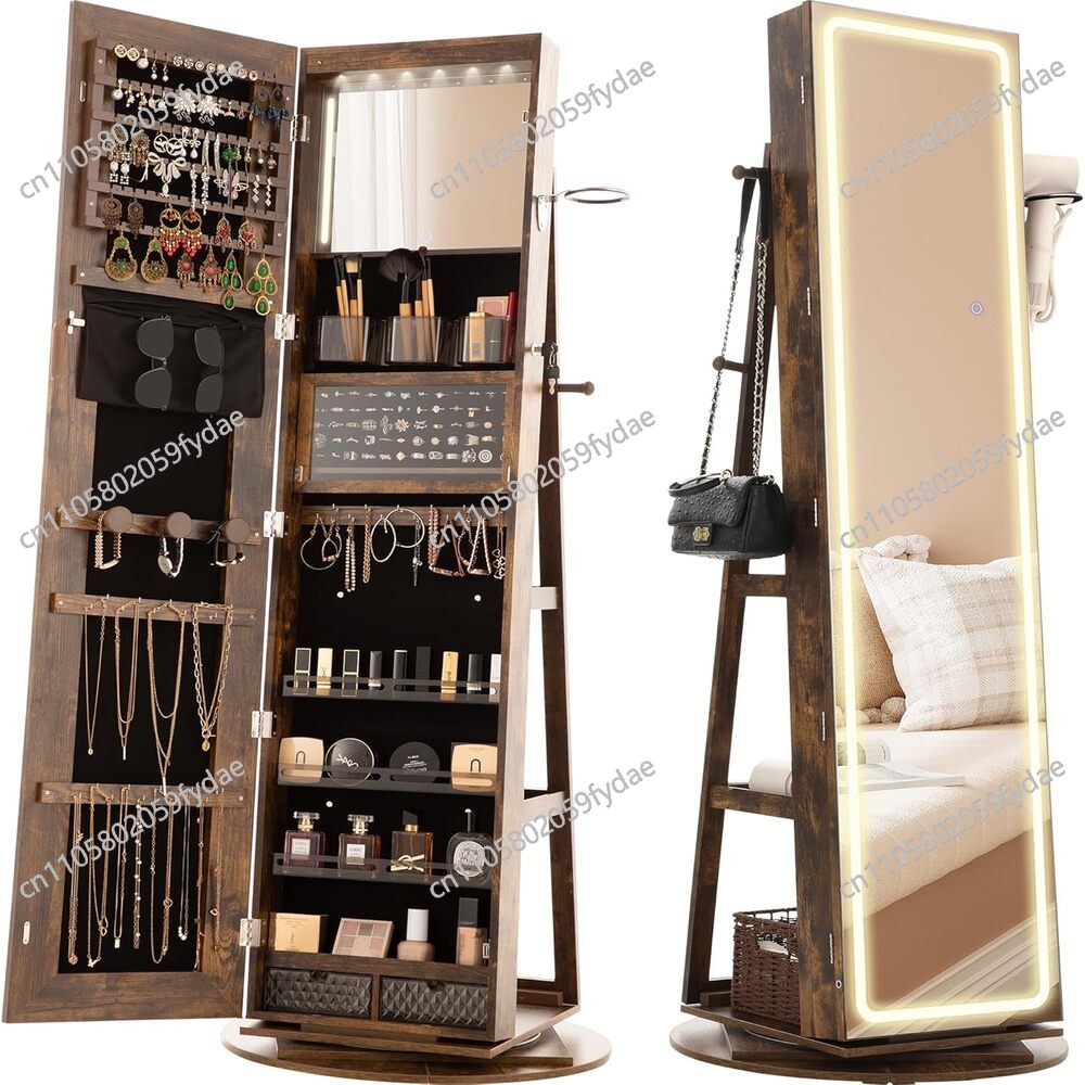 Full Length Mirror Jewelry Armoire - ตู้กระจกใส่เครื่องประดับแบบตั้งพื้น หมุนได้ 360 องศา ° ตู้เก็บเครื่องประดับแบบหมุนได้