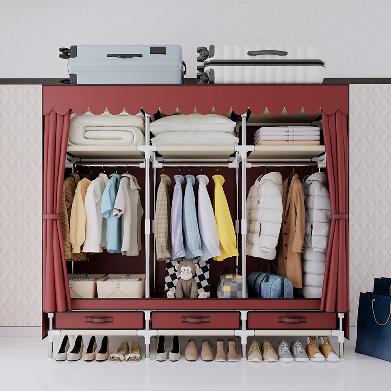 Wardrobe Closet Portable Fabric Cover - ตู้เสื้อผ้าแบบพกพา โครงเหล็ก ผ้าไม่ทอ ป้องกันฝุ่น พร้อมราวแขวน 3