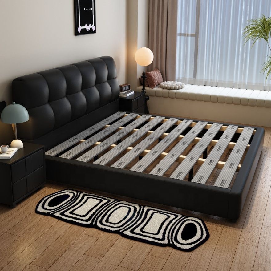 King Size Bed Frame With Storage Drawers - # โครงเตียงหนังสีดำแบบมีลิ้นชักเก็บของ พร้อมฐานไม้ระแนงแข็งแรง ขนาดคิงควีน เฟอร์นิเจอร์ประหยัดพื้นที่ห้องนอน