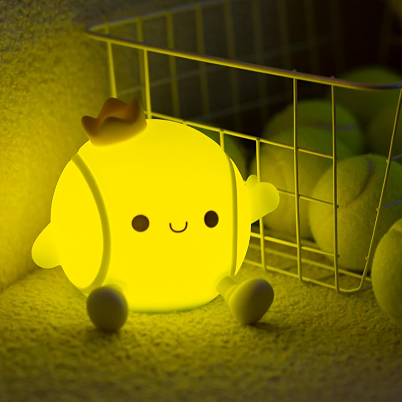 Floating Nightstand With Led Light - โคมไฟกลางคืนรูปเทนนิสน่ารัก ซิลิโคน สำหรับห้องเด็ก ควบคุมด้วยระบบสัมผัส ชาร์จ USB