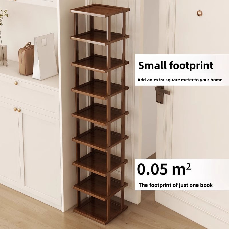 Shoe Rack Cabinet Narrow Entryway - ชั้นวางรองเท้าสีชาสำหรับทางเข้าบ้าน, ชั้นวางรองเท้าแบบแบ่งชั้นสำหรับใช้ในบ้าน, ชั้นวางรองเท้าแบบเรียบง่ายสำหรับหอพัก, ตู้เก็บรองเท้าขนาดเล็กแบบแคบ