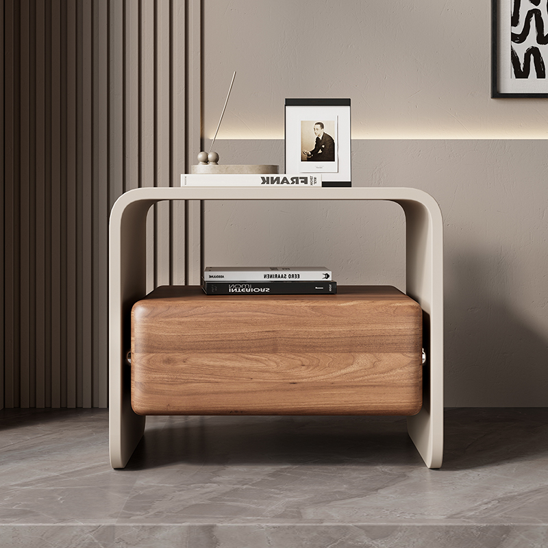 Solid Wood Nightstand 2 Drawers - ตู้ข้างเตียงไม้เนื้อแข็งหรูหราแบบหมุนได้ เฟอร์นิเจอร์สำหรับห้องนั่งเล่น ตู้เก็บของข้างเตียงพร้อมลิ้นชักสำหรับห้องนอน
