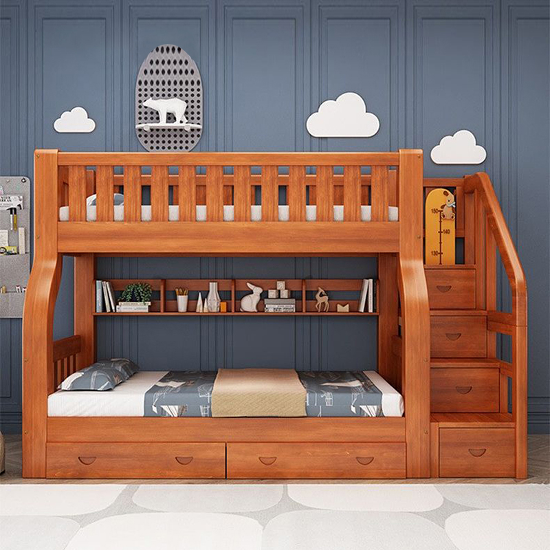 Bunk Bed With Stairs And Slide - เตียงเด็กสองชั้นโครงไม้จริงสำหรับเด็กผู้หญิงและผู้ใหญ่ ขนาดคิงไซส์ เฟอร์นิเจอร์ห้องนอนทันสมัย พร้อมสไลเดอร์และบันได!