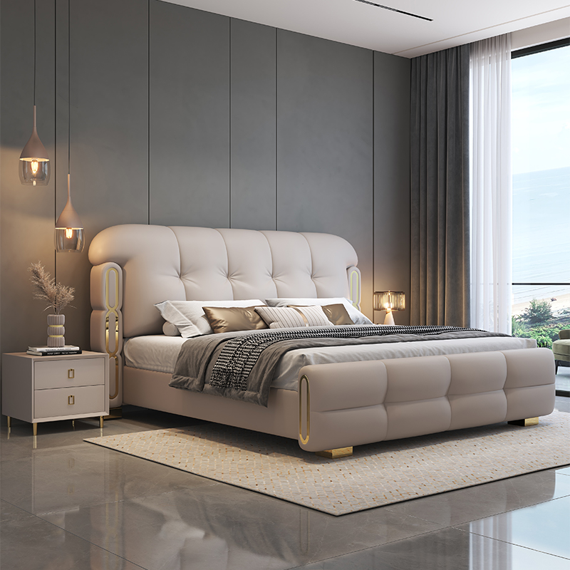 King Size Bed Frame With Storage Drawers - เฟอร์นิเจอร์ห้องนอนไม้หรูหราทันสมัย เตียงหุ้มเบาะนุ่ม ขนาดคิงไซส์ โครงเตียงคู่ พร้อมลิ้นชักเก็บของ ดีไซน์ล่าสุด
