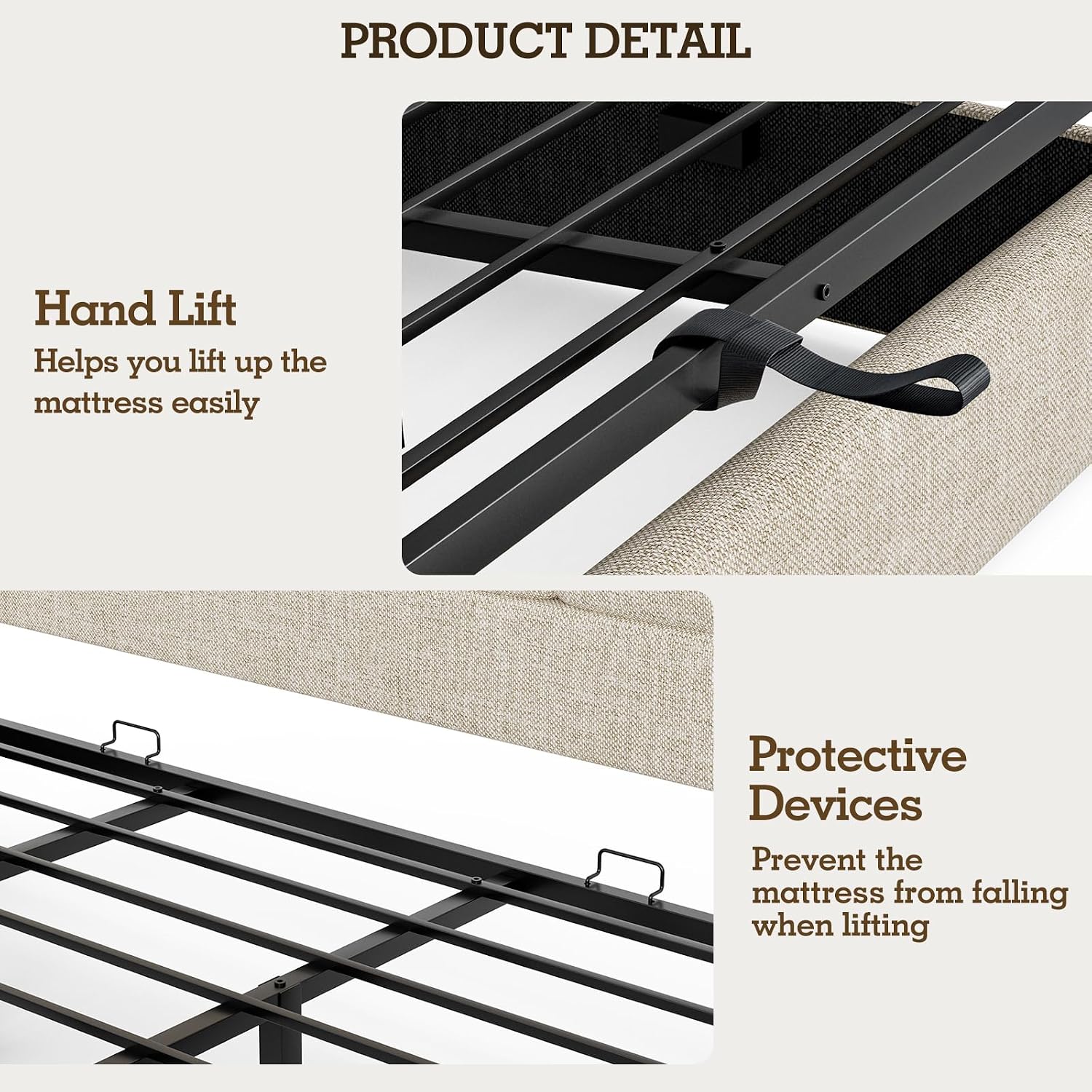 Gas Lift Storage Bed Hydraulic - โครงเตียงคิงไซส์หุ้มผ้าลินิน พร้อมระบบยกเก็บของด้วยแก๊สไฮดรอลิก ปรับแต่งได้