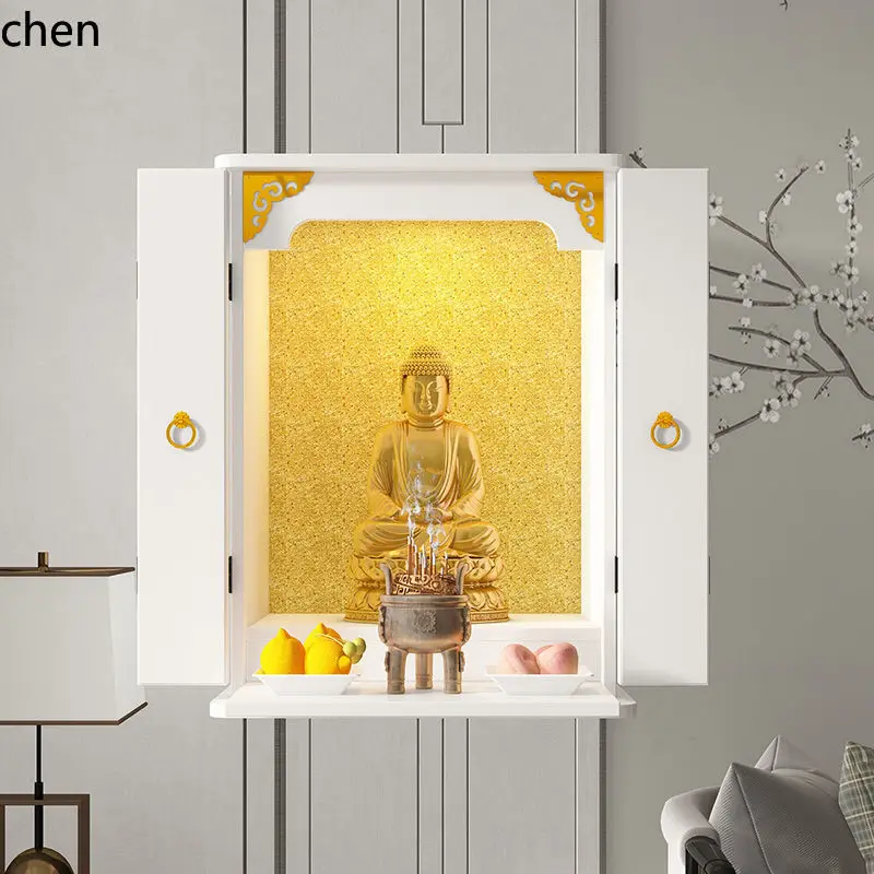 Tables - r5.20 โต๊ะบูชาพระพุทธรูปในบ้านพร้อมประตู โต๊ะบูชาแบบเรียบง่ายทันสมัย ตู้บูชาเทพเจ้าแห่งความมั่งคั่ง โต๊ะบูชาพระพุทธรูป (ไม่มีพระพุทธรูป)