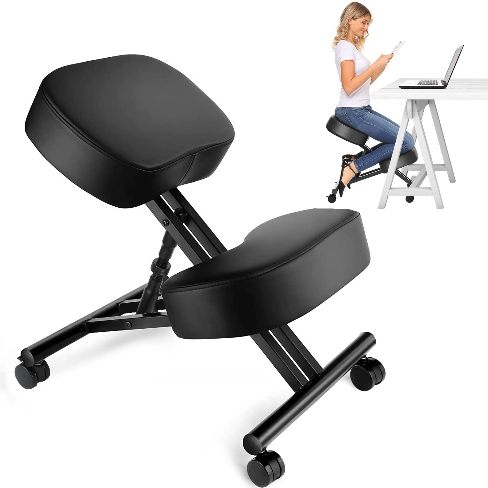 Office Furniture - เก้าอี้นั่งคุกเข่าตามหลักสรีรศาสตร์สำหรับสำนักงาน เก้าอี้ปรับระดับได้สำหรับบ้านและสำนักงาน - ปรับปรุงท่าทางของคุณด้วยที่นั่งแบบเอียง