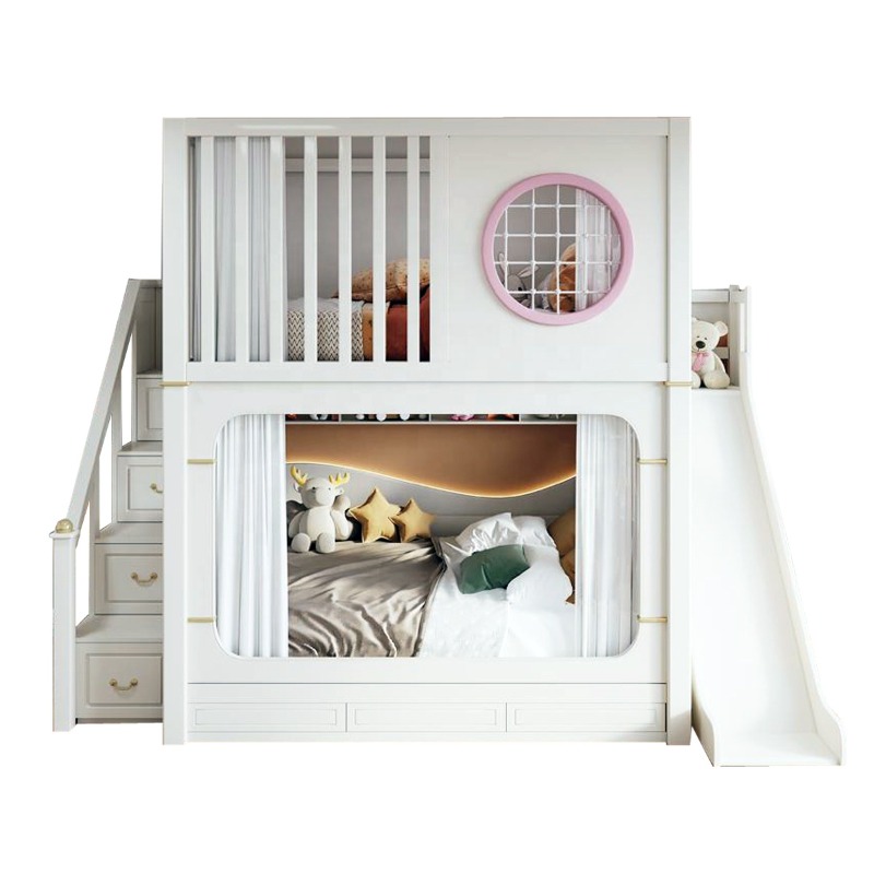 Bunk Bed With Stairs And Slide - เตียงสองชั้นสำหรับเด็กพร้อมสไลเดอร์และบันไดเก็บของ เฟอร์นิเจอร์ห้องนอนเจ้าหญิง ราคาสุดคุ้ม เตียงลอฟท์