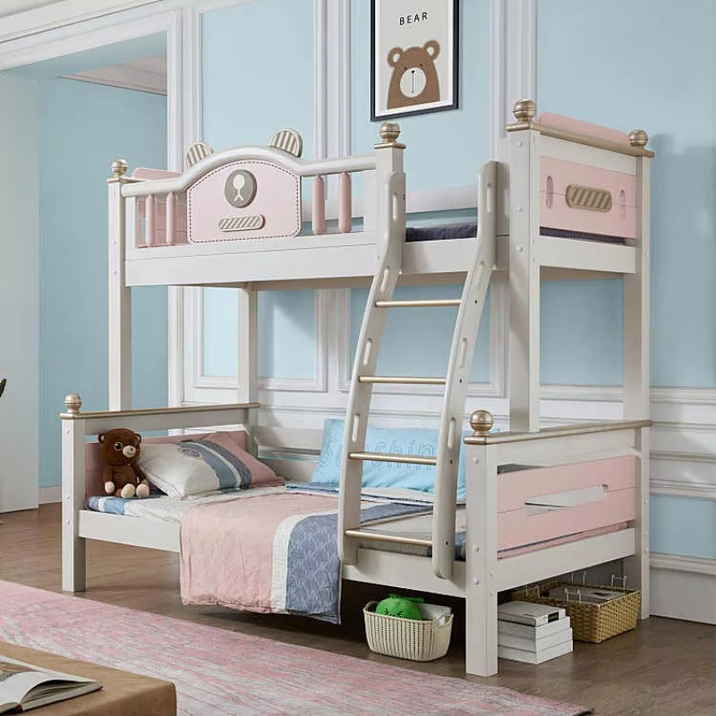 Bunk Bed With Stairs And Slide - เตียงสองชั้นไม้จริงแบบเรียบง่ายทันสมัย ​​อเนกประสงค์ พร้อมบันไดสไลด์ ตู้เก็บของ เตียงชั้นบนสำหรับเด็ก สำหรับห้องนอน