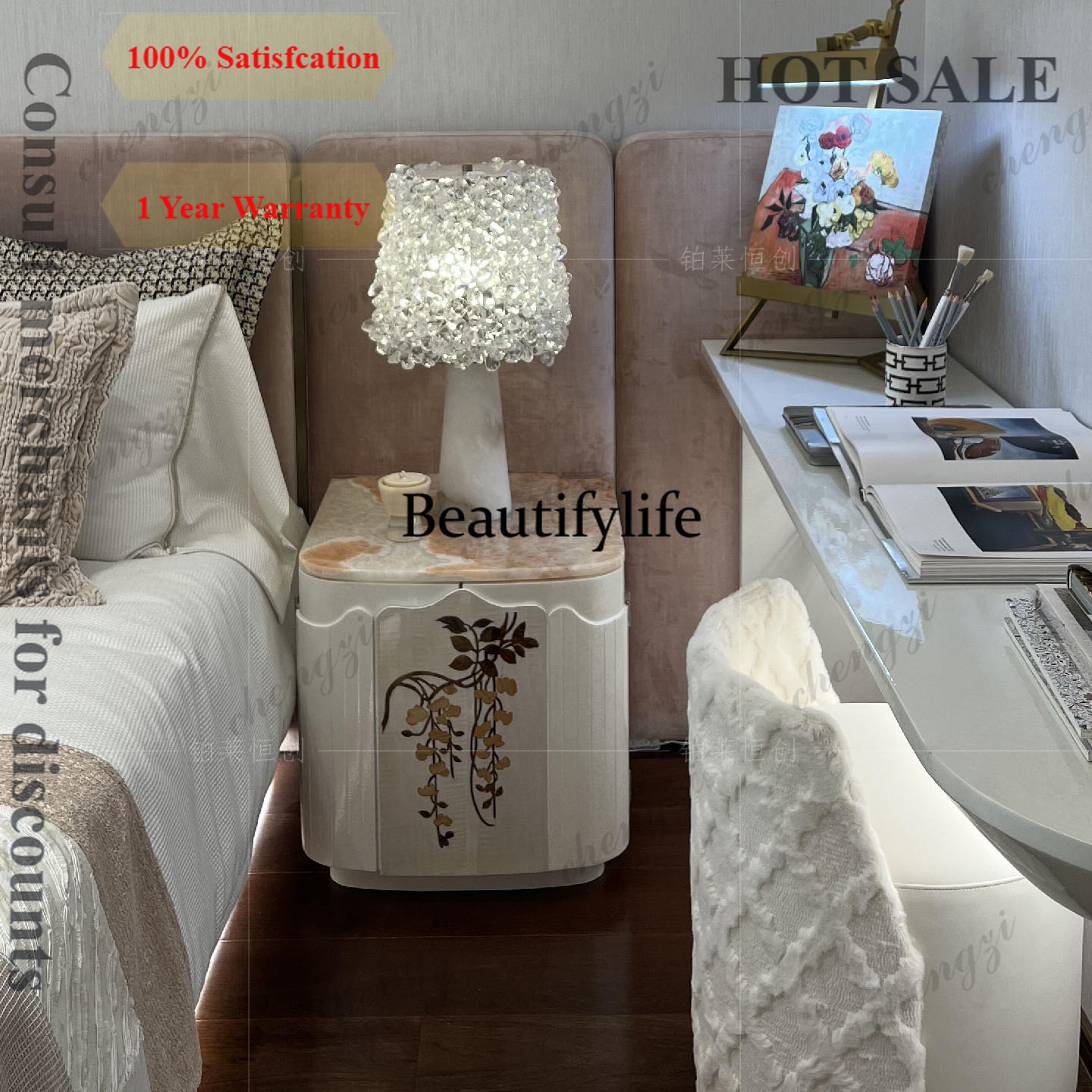 Tables - B567 โต๊ะข้างเตียงสไตล์อิตาเลียนหรูหรา ระดับไฮเอนด์ สำหรับห้องนอนบ้านหรู ดีไซน์เนอร์สร้างสรรค์งานศิลปะ