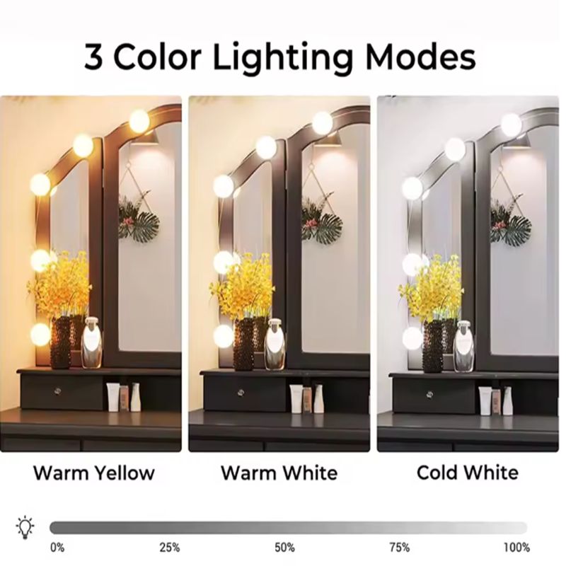 Dressing Table Vanity With Lighted Mirror - หลอดไฟ LED สำหรับกระจกแต่งหน้าแบบถอดได้ ไฟโต๊ะเครื่องแป้งสไตล์ฮอลลีวูด ใช้พลังงาน USB