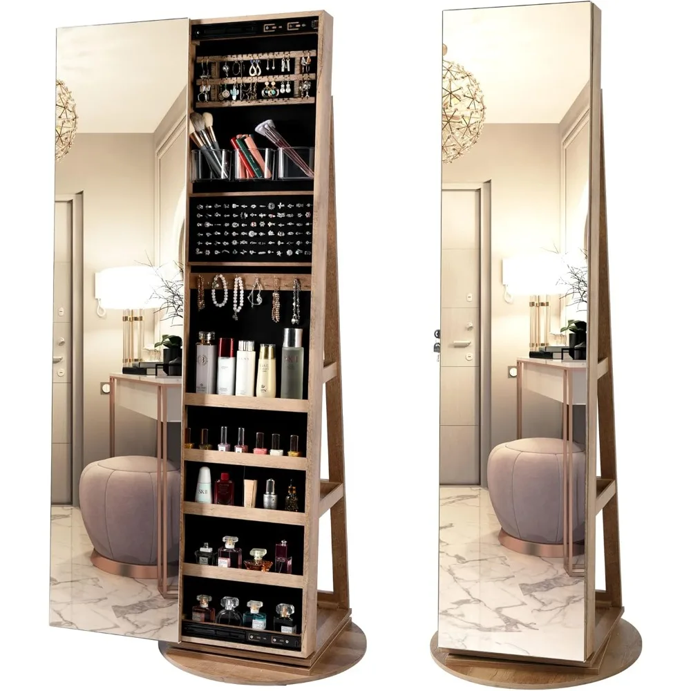 Full Length Mirror Jewelry Armoire - ตู้เก็บเครื่องประดับขนาดใหญ่ 63 นิ้ว พร้อมกระจกแบบมีกุญแจล็อค รุ่น St