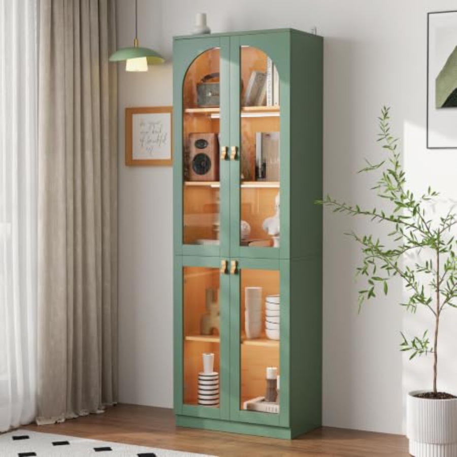 Storage - ตู้โชว์สำหรับห้องนั่งเล่นหรือสำนักงานพร้อมประตูกระจกนิรภัย ตู้โชว์สูง 71 นิ้ว สีดำ ตู้เก็บของ