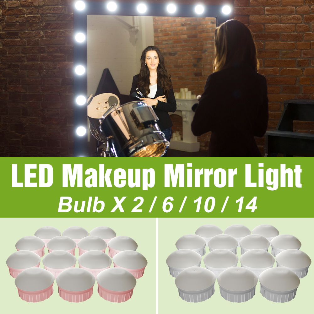 Dressing Table Vanity With Lighted Mirror - LED กระจกแต่งหน้าหลอดไฟ 5V โคมไฟโต๊ะเครื่องแป้ง USB หรี่แสงได้โคมไฟโต๊ะเครื่องแป้งในร่มห้องน้ำห้องนอนเติมแสงสีขาว/สีชมพู