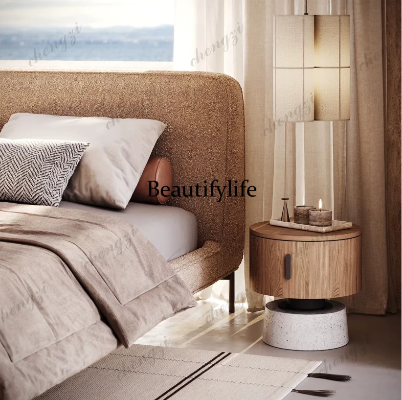 Tables - โต๊ะข้างเตียงไม้เนื้อแข็งทรงกลม C178 สีวอลนัท โต๊ะเก็บของแบบโมเดิร์นเรียบง่ายและทันสมัย โต๊ะมุมตั้งพื้นถึงเพดาน