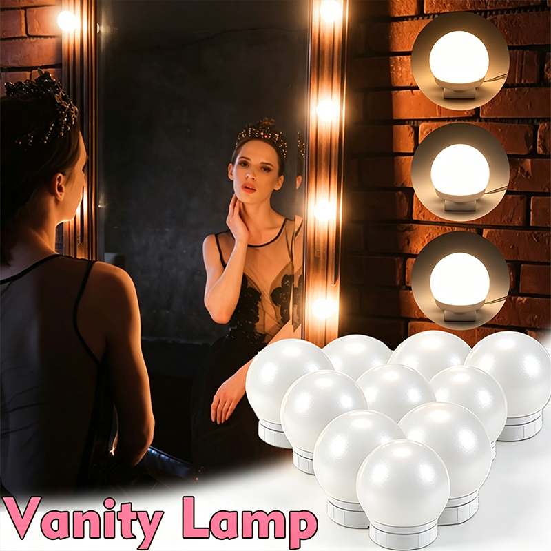 Dressing Table Vanity With Lighted Mirror - ชุดหลอดไฟ LED สำหรับกระจกแต่งหน้า 10 ดวง, โคมไฟติดผนังแบบหรี่แสงได้สไตล์ฮอลลีวูด