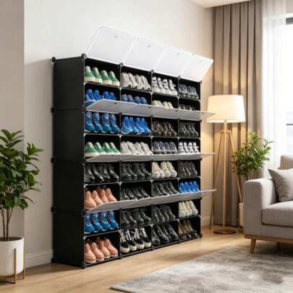 Shoe Rack Cabinet Narrow Entryway - ชั้นวางรองเท้าแบบพกพา 8 ชั้น สำหรับรองเท้า 64 คู่