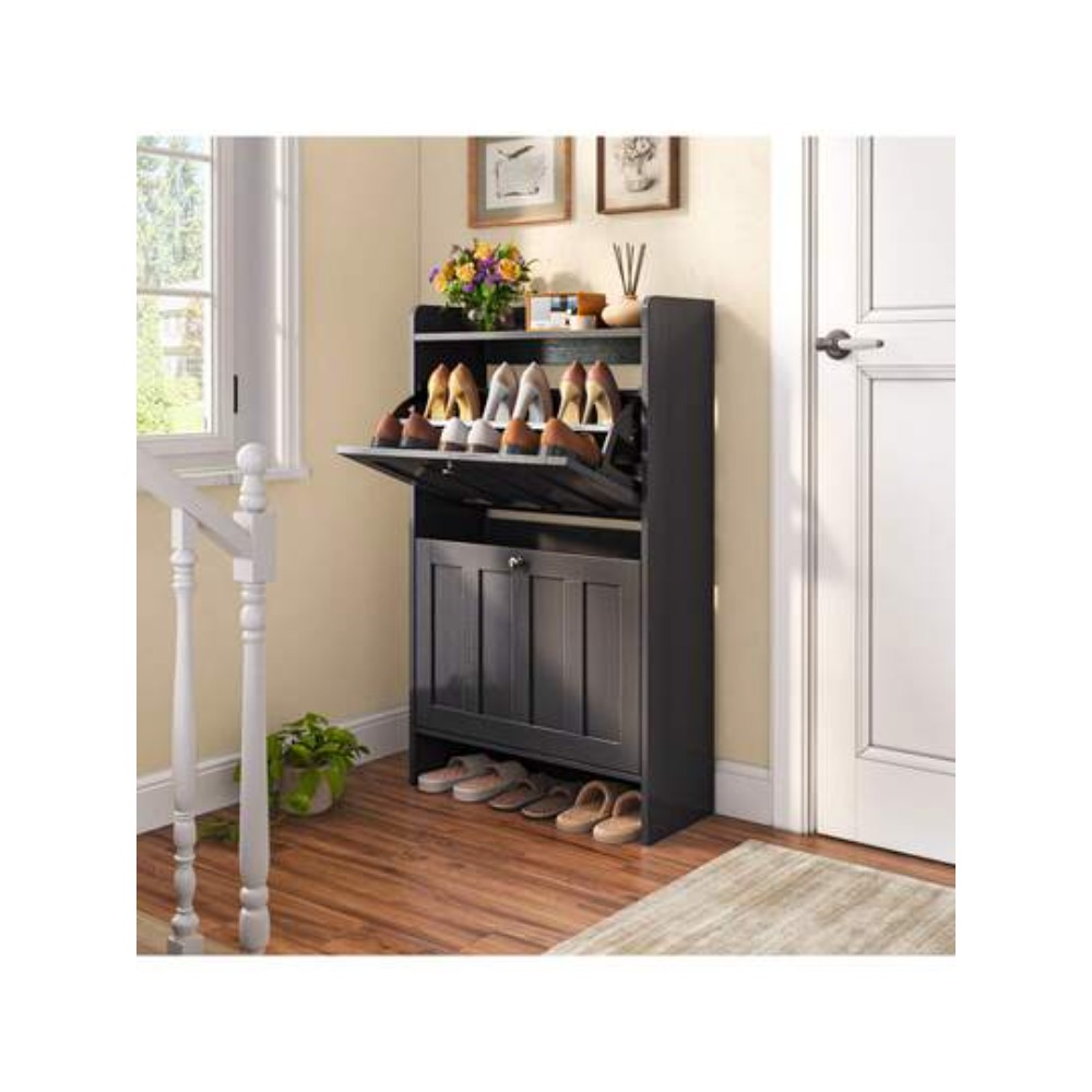 Shoe Rack Cabinet Narrow Entryway - ตู้เก็บรองเท้าแบบตั้งพื้นทรงแคบพร้อมลิ้นชักเปิด-ปิด 2 ช่อง, ชั้นวางรองเท้าสำหรับทางเข้าบ้าน, ตู้เก็บรองเท้าประหยัดพื้นที่สำหรับโถงทางเดิน, ชั้นวางรองเท้าขนาดกะทัดรัดสำหรับห้องนอน,