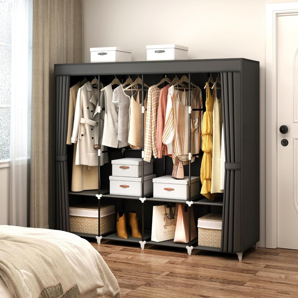 Wardrobe Closet Portable Fabric Cover - ตู้เสื้อผ้าแบบพกพาขนาด 67 นิ้ว พร้อมราวแขวน 4 อัน