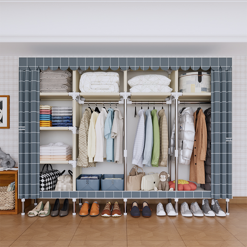 Wardrobe Closet Portable Fabric Cover - ตู้เสื้อผ้าพกพาแบบพิมพ์ลายแฟชั่น โครงเหล็ก ผ้าไม่ทอ ป้องกันฝุ่น พร้อมช่องเก็บของและลิ้นชัก