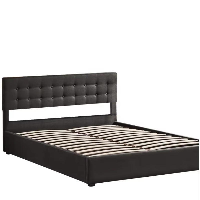 Gas Lift Storage Bed Hydraulic - เตียงนอนขนาดควีนไซส์/คิงไซส์สไตล์โมเดิร์น หุ้มด้วยผ้ากำมะหยี่สีเทาอ่อน พร้อมโครงพลาสติกบุผ้าตกแต่งแบบทัฟท์ ที่นอนนุ่มสบาย พร้อมที่เก็บของแบบไฮดรอลิกยกด้วยแก๊ส