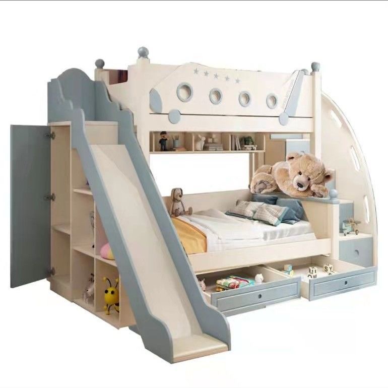 Bunk Bed With Stairs And Slide - เตียงสองชั้นสไตล์เจ้าหญิงคุณภาพสูง ทำจากไม้ พร้อมสไลเดอร์ บันได และตู้เก็บของ เฟอร์นิเจอร์ห้องนอนสำหรับเด็ก
