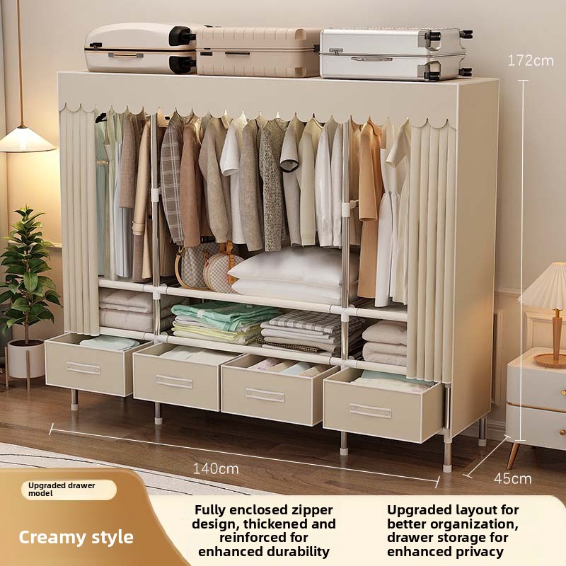 Wardrobe Closet Portable Fabric Cover - ตู้เสื้อผ้าแบบพกพาพร้อมฝาปิด ราวแขวนเสื้อผ้าแบบพับได้ ตู้เสื้อผ้าแบบตั้งพื้น ระบบตู้เสื้อผ้าแบบอิสระ