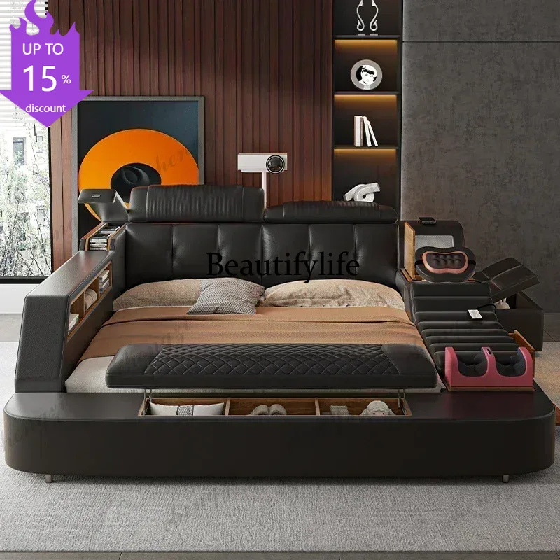 King Size Bed Frame With Storage Drawers - เตียงคิงไซส์สีดำ รุ่น A182 พร้อมลิ้นชักเก็บของ เตียงนวดอเนกประสงค์ ทันสมัย