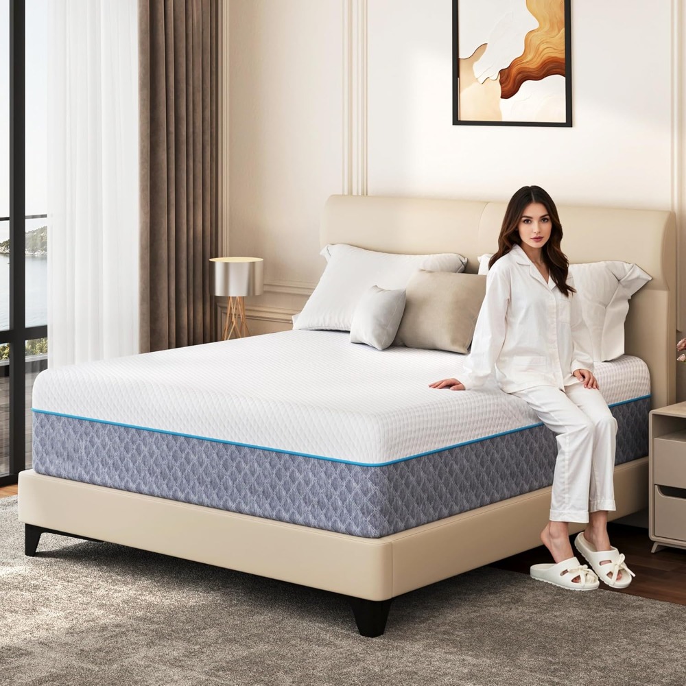 Memory Foam Mattress In A Box Queen - ที่นอนควีนไซส์ 14 นิ้วในกล่อง, ที่นอนเจลเมมโมรี่โฟมพร้อมปลอกหุ้มระบายความร้อน, ความแน่นปานกลางเพื่อลดแรงกดทับ, ปรับแต่งได้
