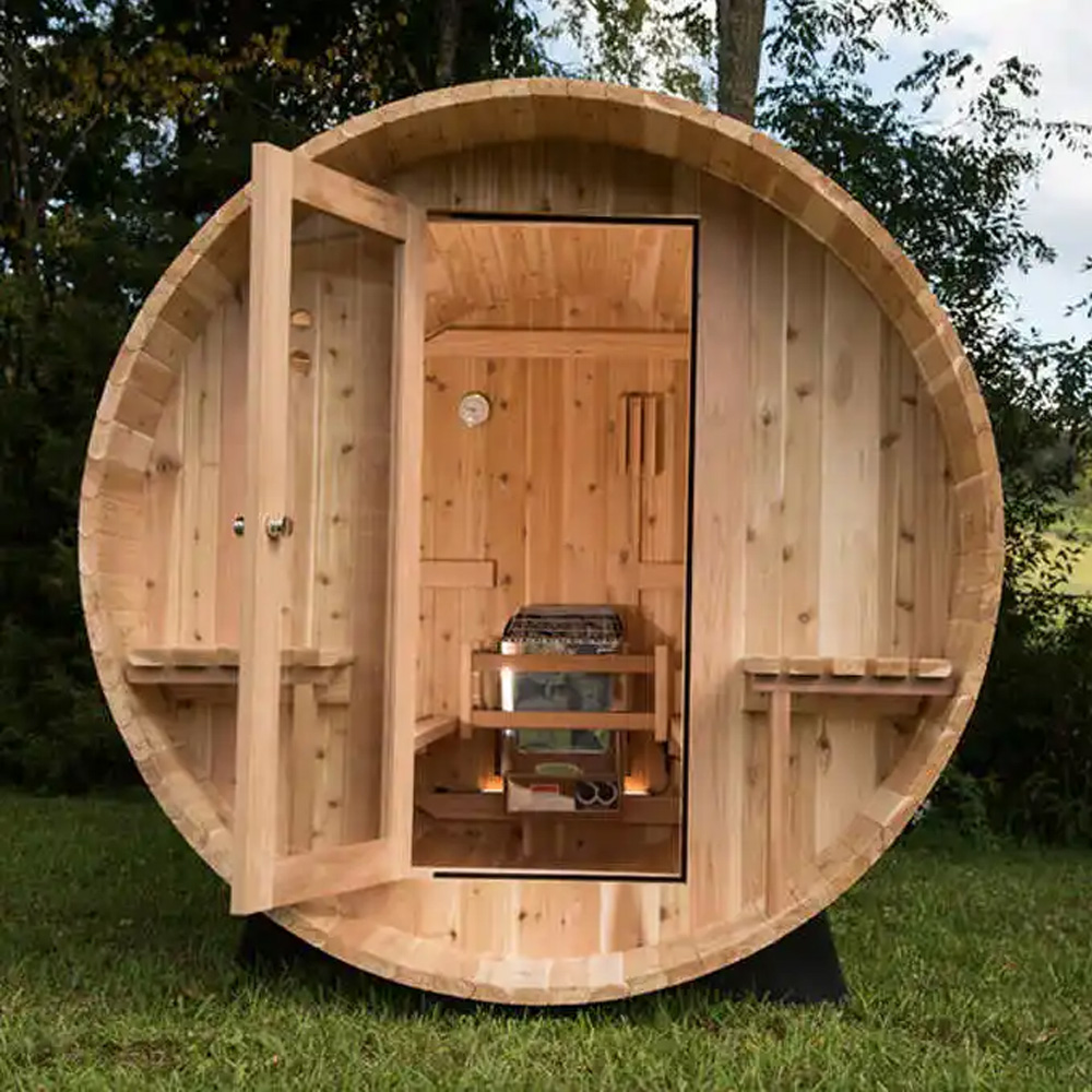 Outdoor Furniture - ซาวน่ากลางแจ้งขายส่ง ซาวน่าไม้เฮมล็อกแคนาดาสำหรับ 4-6 คน ซาวน่าแบบแห้งและแบบไอน้ำ