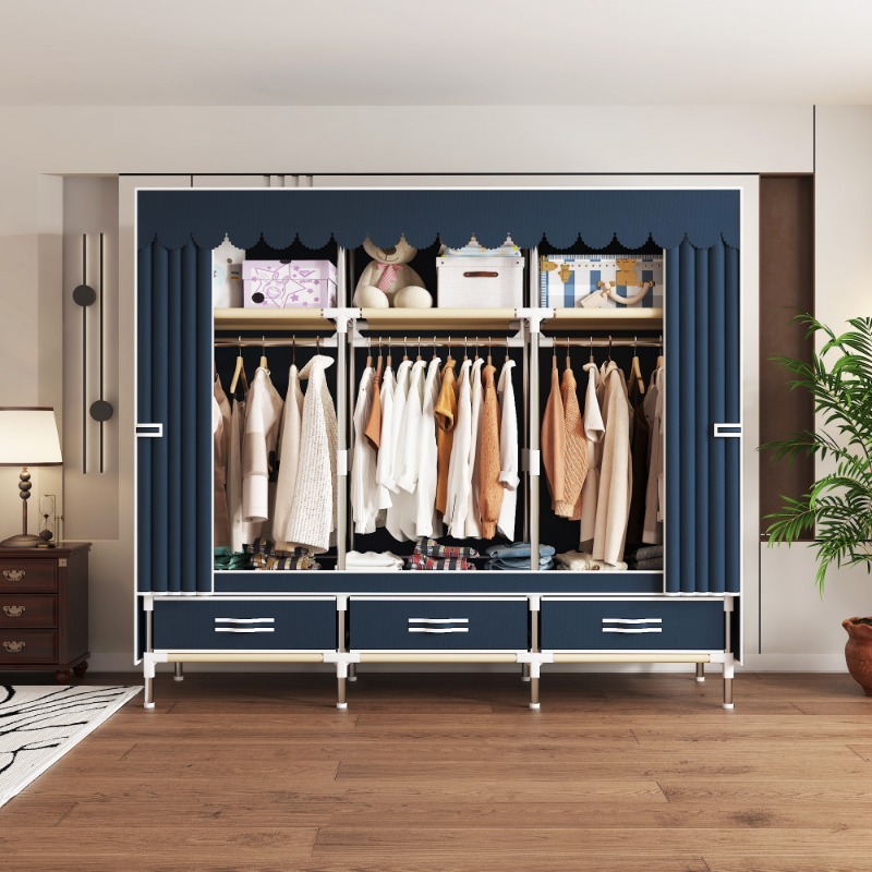 Wardrobe Closet Portable Fabric Cover - ตู้เสื้อผ้าผ้าขนาด 65 นิ้ว พร้อมลิ้นชัก ตู้เสื้อผ้าแบบพกพาขนาดใหญ่ พร้อมผ้าคลุมกันฝุ่น