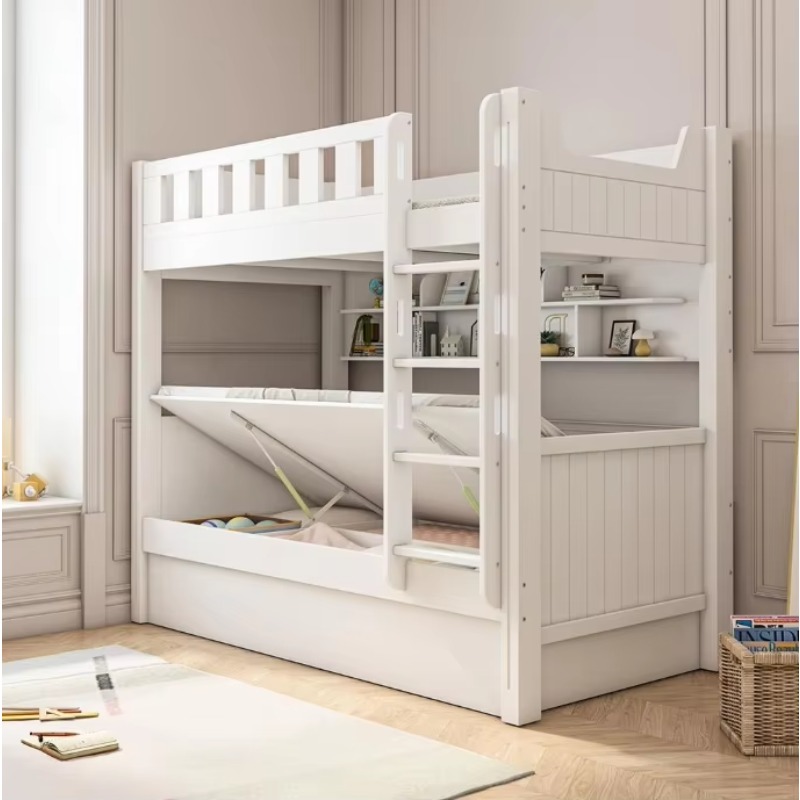 Bunk Bed With Stairs And Slide - เฟอร์นิเจอร์ห้องนอน เตียงเด็ก เตียงไม้พร้อมที่เก็บของ เตียงสองชั้นพร้อมบันได ตู้เก็บของ และสไลเดอร์สำหรับเด็ก