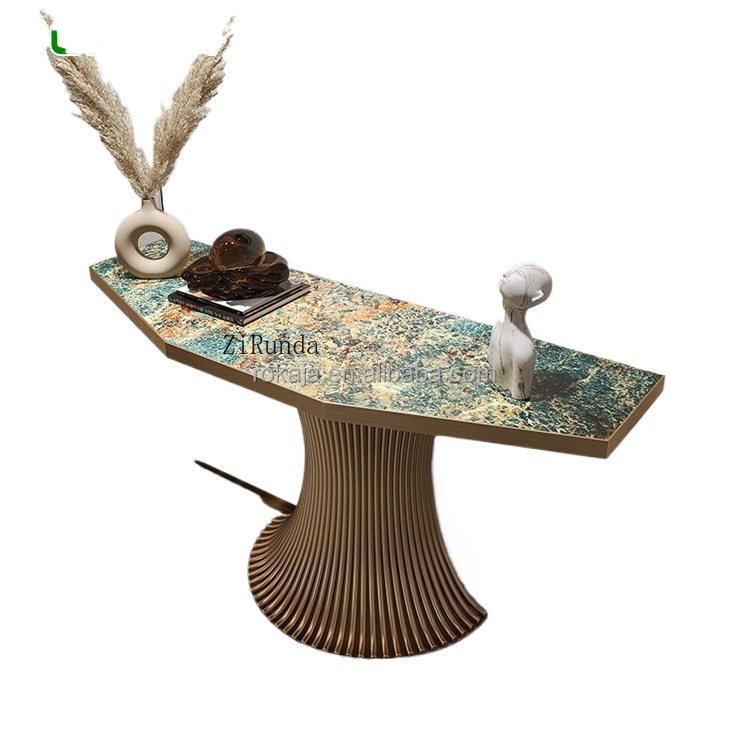 Tables - โต๊ะคอนโซลดีไซน์โดดเด่น ฐานสแตนเลสสีทอง โต๊ะตกแต่งสำหรับห้องนั่งเล่น