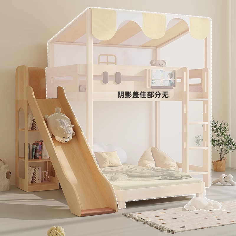 Bunk Bed With Stairs And Slide - เตียงสองชั้นพร้อมสไลเดอร์ เตียงเดี่ยวสำหรับเด็ก บันไดตู้เก็บของอเนกประสงค์ บันไดตู้เก็บของแยกส่วน ทำจากไม้จริง พร้อมที่รองรับสไลเดอร์