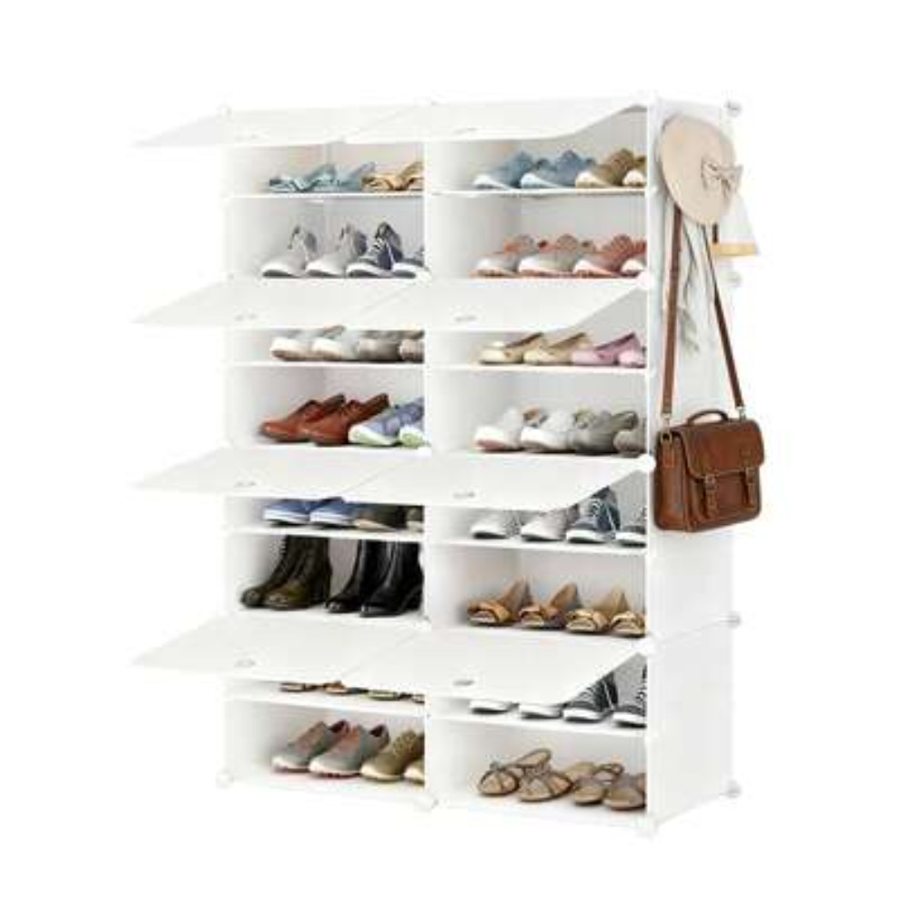 Shoe Rack Cabinet Narrow Entryway - ตู้เก็บรองเท้า 8 ชั้นพร้อมประตู, ชั้นวางรองเท้าแบบถอดประกอบได้สำหรับทางเข้าบ้าน, ชั้นวางรองเท้าทรงสูงและแคบ, ชั้นวางกันน้ำแบบตั้งพื้น,