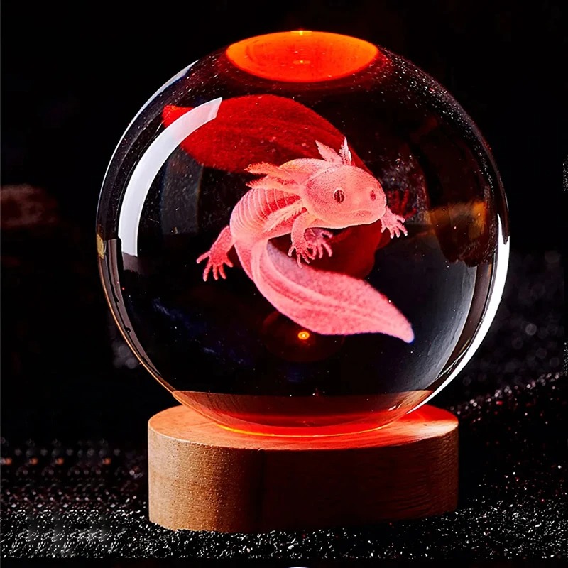 Floating Nightstand With Led Light - 3D Axolotl เลเซอร์แกะสลักคริสตัลบอลสี Night Light,แฟนเพื่อนร่วมชั้นภรรยาเด็กของขวัญวันเกิดตกแต่งบ้าน