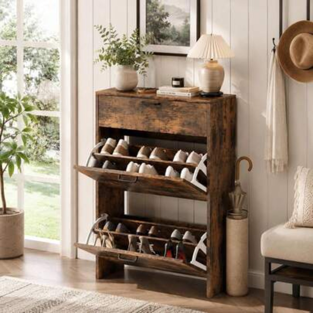 Shoe Rack Cabinet Narrow Entryway - ตู้เก็บรองเท้าแบบแคบสำหรับทางเข้าบ้าน กว้าง 24.8 นิ้ว ดีไซน์บางเฉียบ พร้อมลิ้นชักแบบเปิด