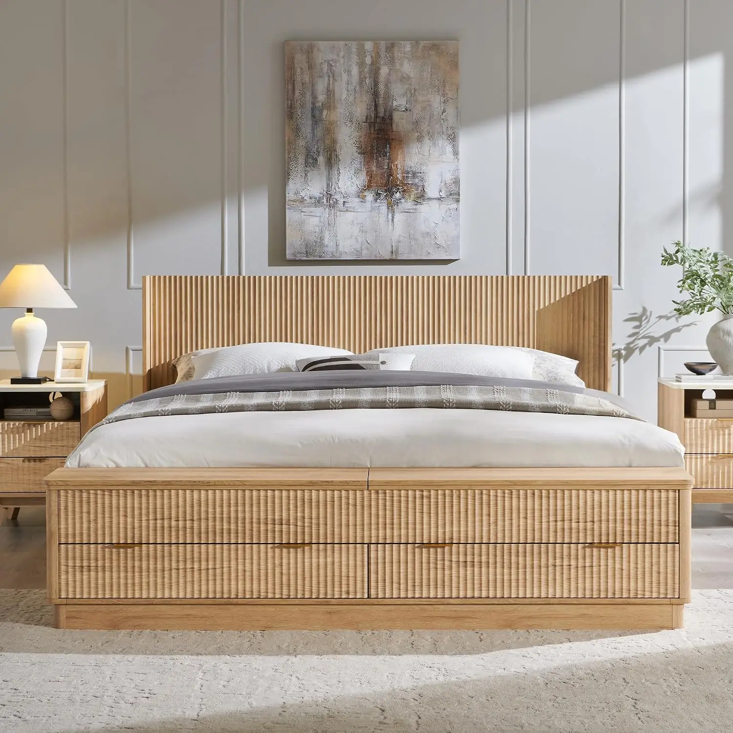โครงเตียงคิงไซส์แบบมีลายลูกฟูก - King Size Bed Frame With Storage Drawers บทวิจารณ์และราคา