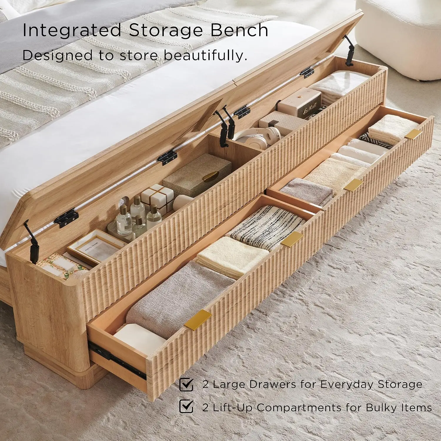 โครงเตียงคิงไซส์แบบมีลายลูกฟูก - King Size Bed Frame With Storage Drawers บทวิจารณ์และราคา