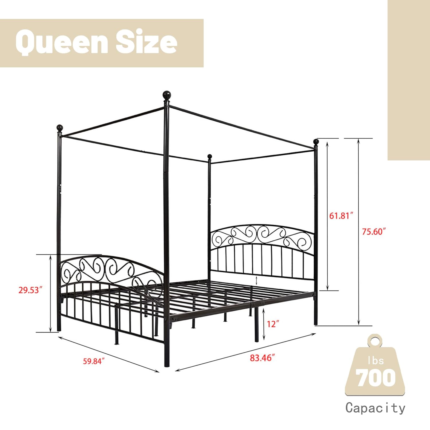 โครงเตียงโลหะขนาดควีนไซส์พร้อม - Canopy Bed Frame Metal Queen บทวิจารณ์และราคา