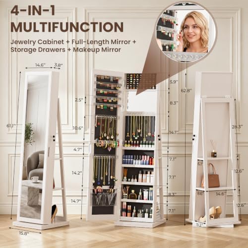 ตู้เก็บเครื่องประดับ 4-in-1 แบ - Full Length Mirror Jewelry Armoire บทวิจารณ์และราคา