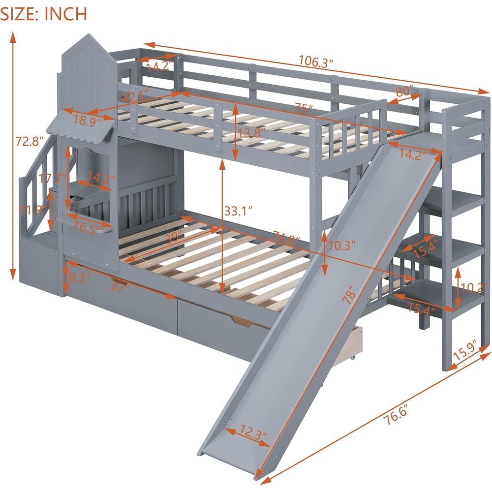 เตียงสองชั้นสำหรับเด็ก emave พ - Bunk Bed With Stairs And Slide บทวิจารณ์และราคา