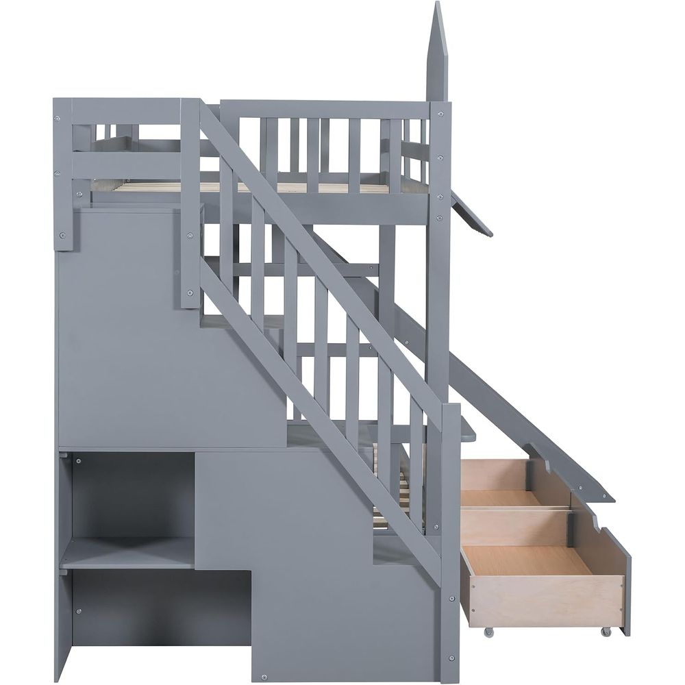 เตียงสองชั้นสำหรับเด็ก emave พ - Bunk Bed With Stairs And Slide บทวิจารณ์และราคา