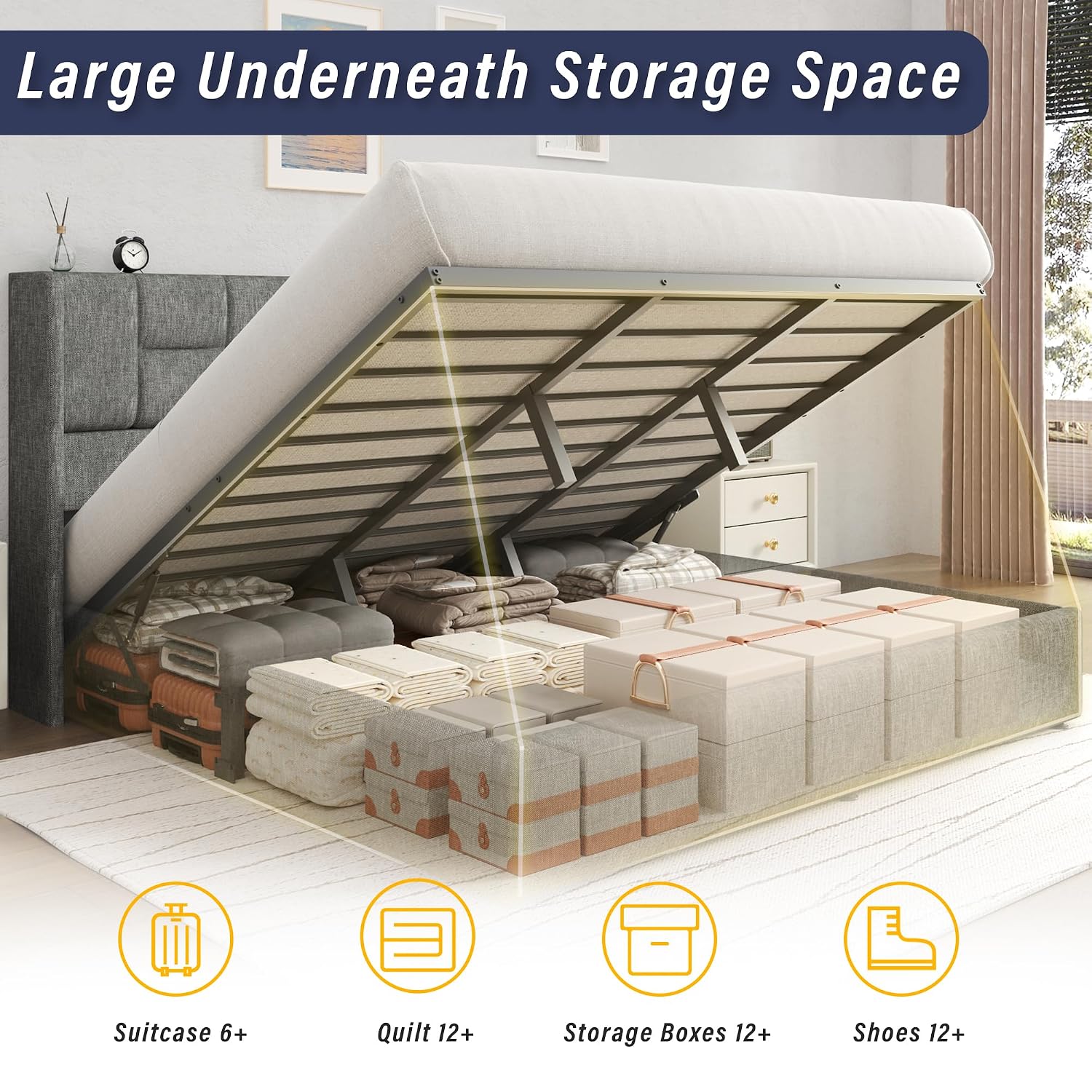 โครงเตียงคิงไซส์พร้อมระบบยกไฮด - Gas Lift Storage Bed Hydraulic บทวิจารณ์และราคา