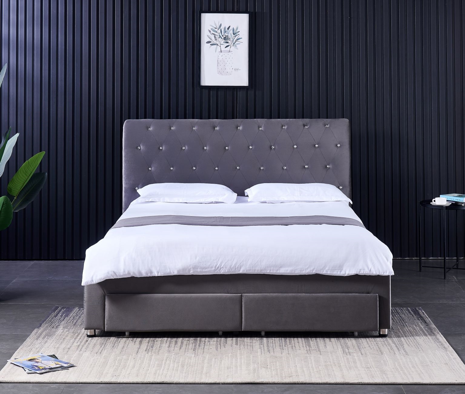 โครงเตียงคู่ทันสมัยพร้อมลิ้นชั - King Size Bed Frame With Storage Drawers บทวิจารณ์และราคา