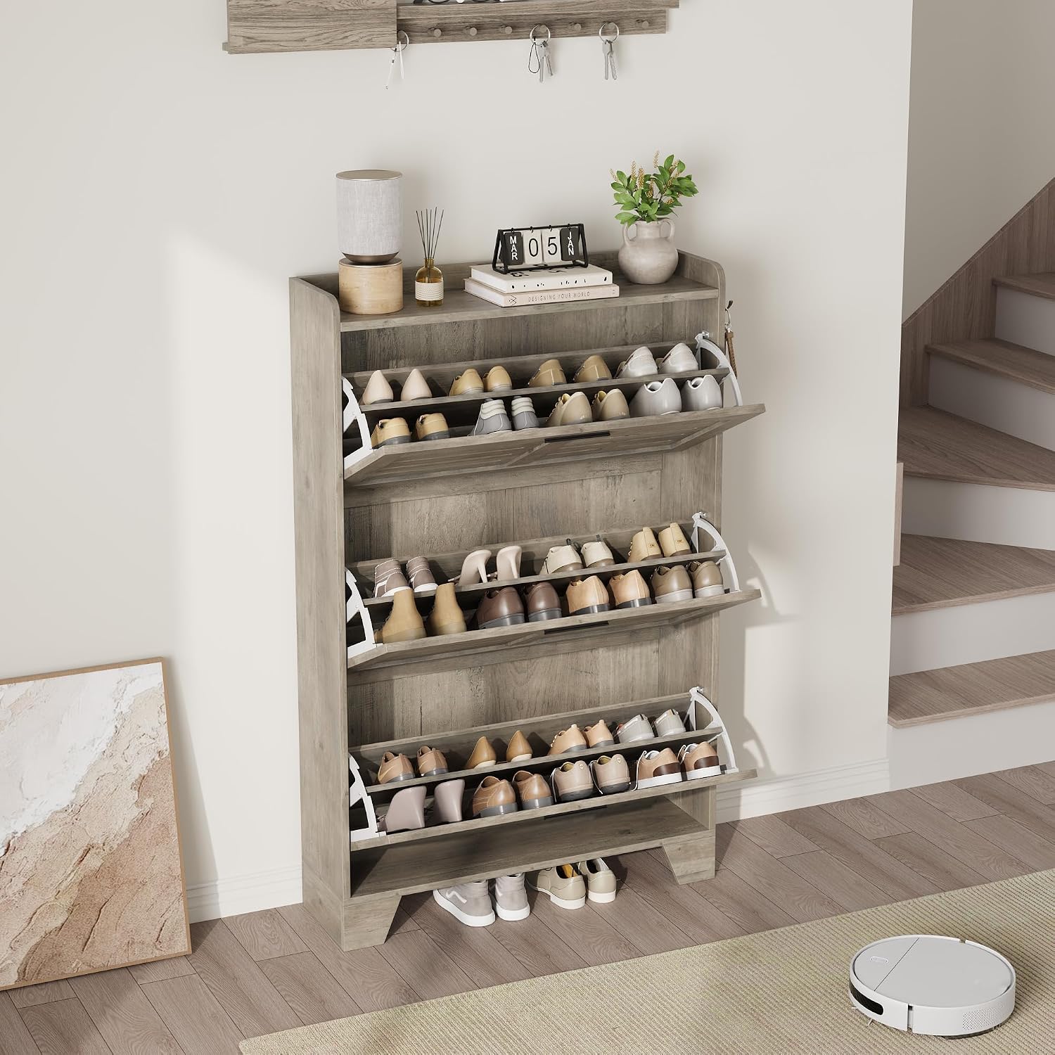 ตู้เก็บรองเท้าแบบตั้งพื้น 3 ลิ - Shoe Rack Cabinet Narrow Entryway บทวิจารณ์และราคา