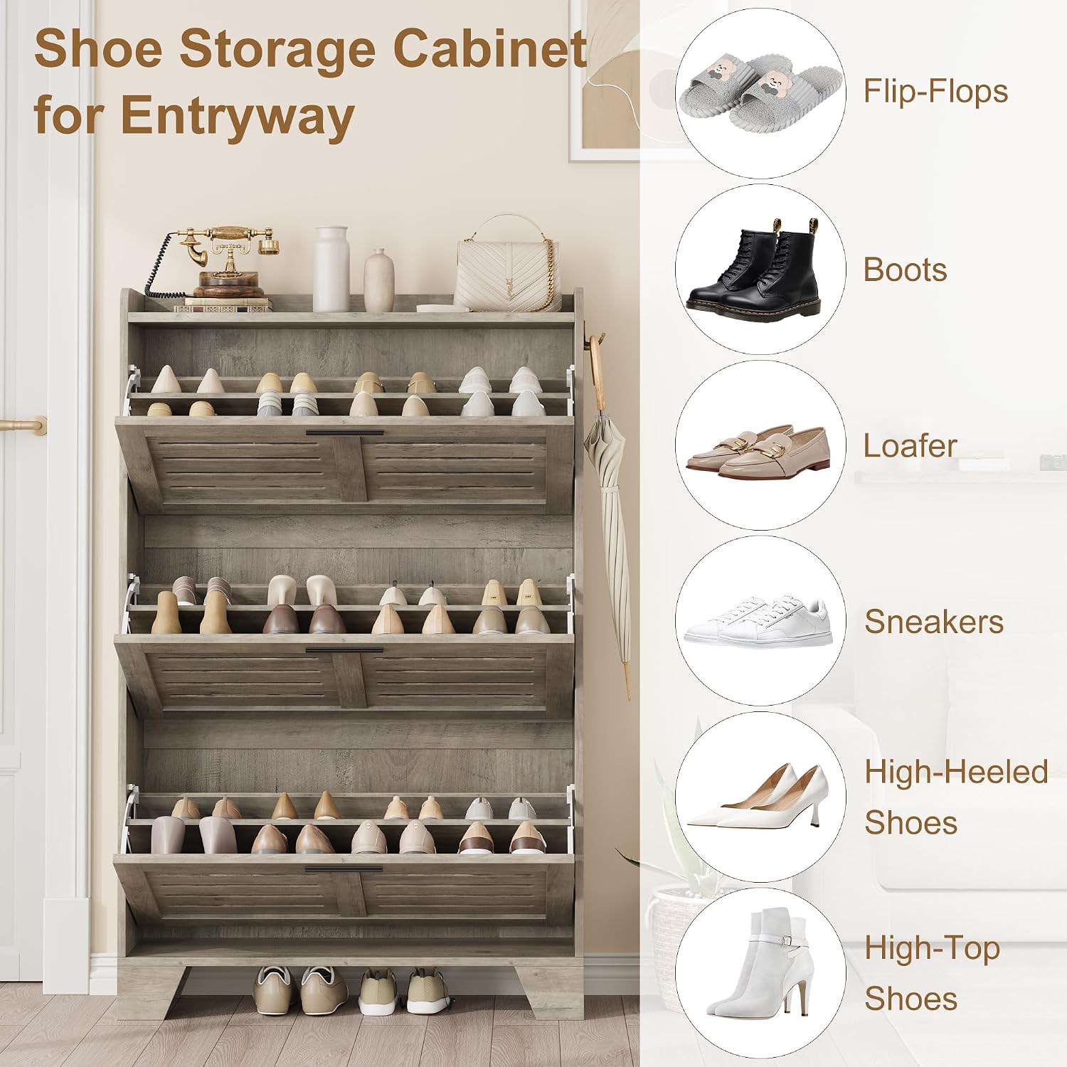 ตู้เก็บรองเท้าแบบตั้งพื้น 3 ลิ - Shoe Rack Cabinet Narrow Entryway บทวิจารณ์และราคา